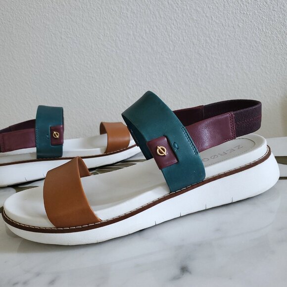 Cole Haan ZeroGrand Global Double Band Sandal British Tan Multi Leather Size 9.5 - Picture 1 of 14